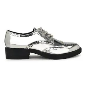 Chaussures Oxford Plates Nine West En Cuir Métallisé Argenté Taille 7 - Neuf Sans Emballage